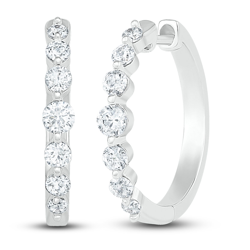 Main Image 1 of Diamond Hoop Earrings 5/8 ct tw Round 10K White Gold