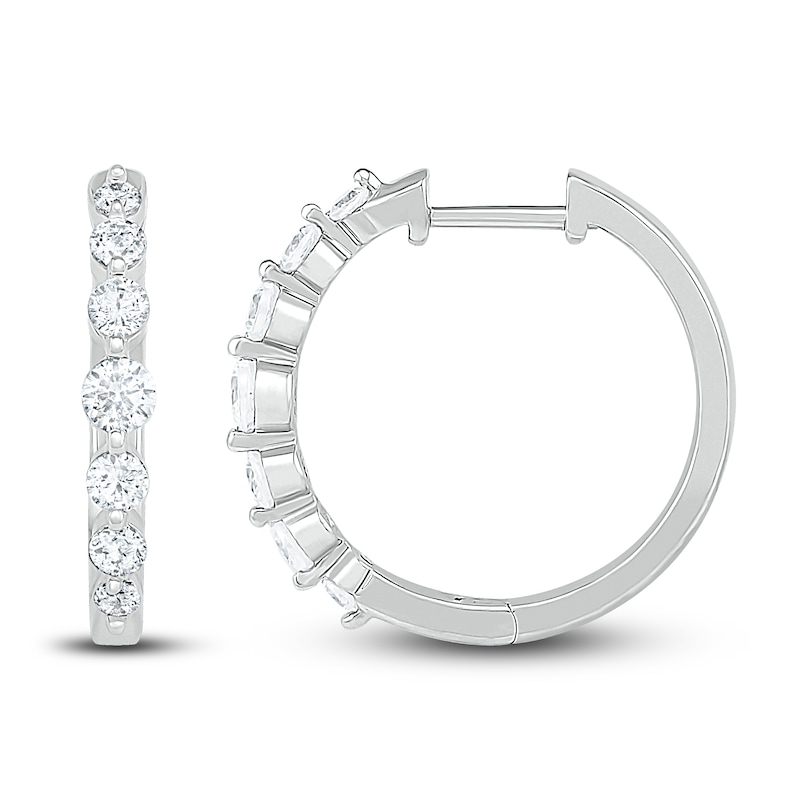 Main Image 2 of Diamond Hoop Earrings 5/8 ct tw Round 10K White Gold