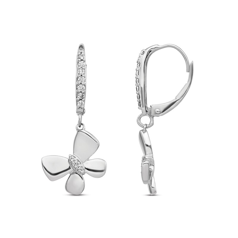 Main Image 1 of Diamond Butterfly Drop Earrings 1/6 ct tw Round 14K White Gold