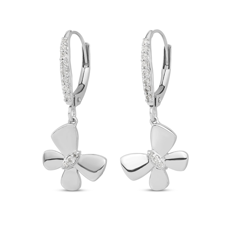 Main Image 2 of Diamond Butterfly Drop Earrings 1/6 ct tw Round 14K White Gold