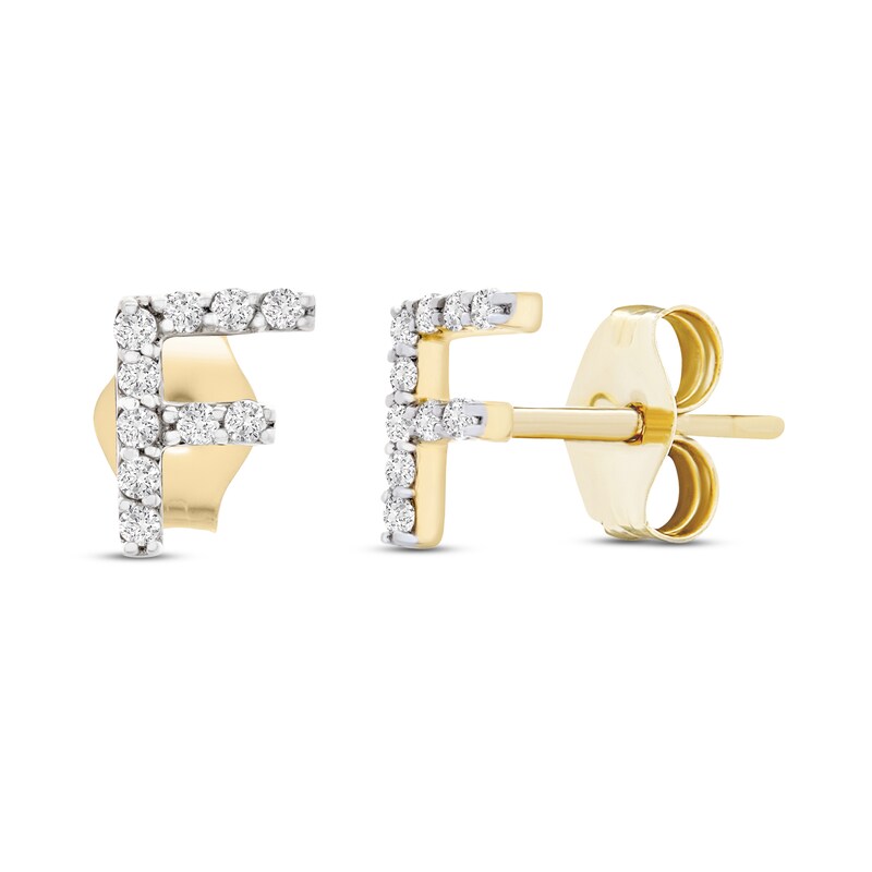 Diamond Letter F Earrings 1/10 ct tw Round 10K Yellow Gold