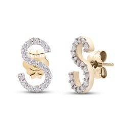 Diamond Letter S Earrings 1/10 ct tw Round 10K Yellow Gold