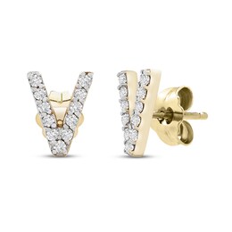 Diamond Letter V Earrings 1/10 ct tw Round 10K Yellow Gold