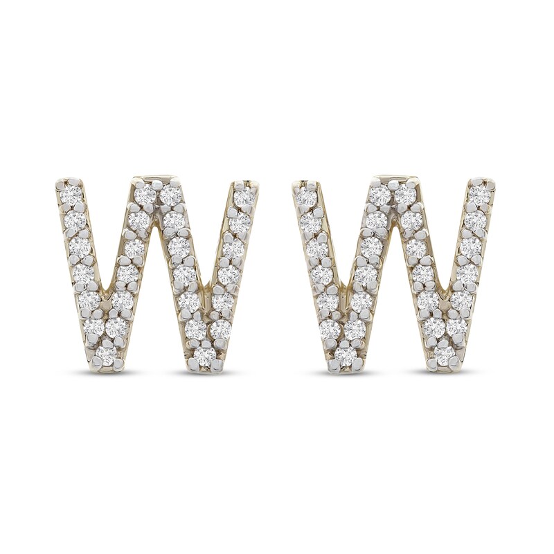 Diamond Letter W Earrings 1/10 ct tw Round 10K Yellow Gold