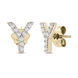 Diamond Letter Y Earrings 1/10 ct tw Round 10K Yellow Gold