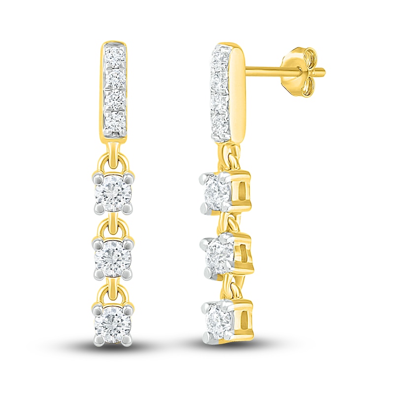 Main Image 1 of Diamond Dangle Earrings 3/8 ct tw Round 10K Yellow Gold