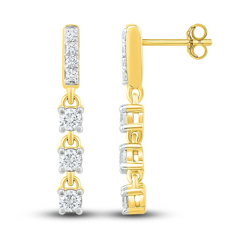 Main Image 2 of Diamond Dangle Earrings 3/8 ct tw Round 10K Yellow Gold
