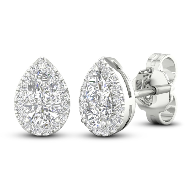 Main Image 3 of Diamond Stud Earrings 1/2 ct tw Round/Pear-shaped 14K White Gold