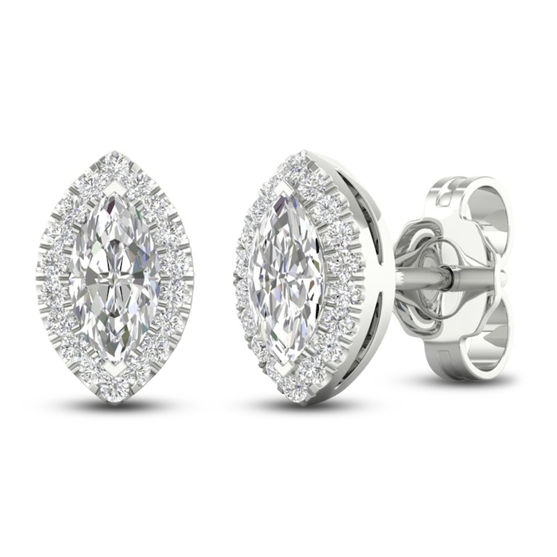 Main Image 3 of Diamond Stud Earrings 1/2 ct tw Round/Marquise 14K White Gold
