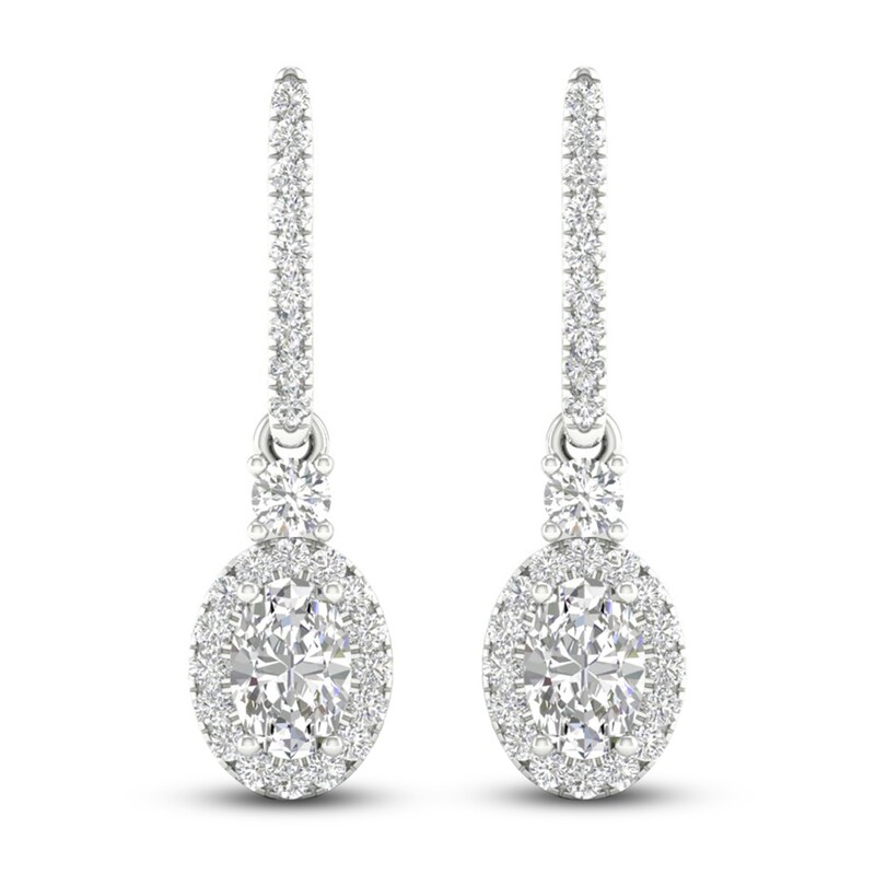 Main Image 1 of Diamond Drop Earrings 3/4 ct tw Round/Oval 14K White Gold