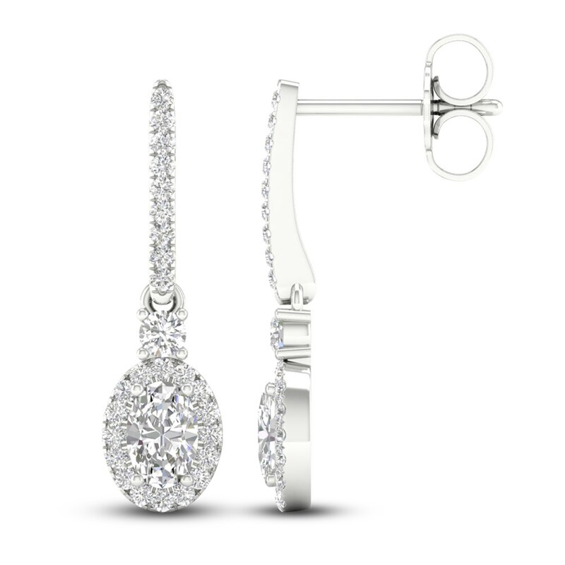 Main Image 2 of Diamond Drop Earrings 3/4 ct tw Round/Oval 14K White Gold