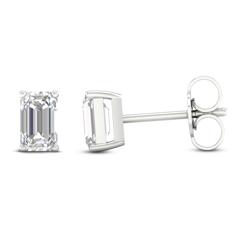 Main Image 2 of Diamond Stud Earrings 1/2 ct tw Emerald-cut 14K White Gold (I1/I)