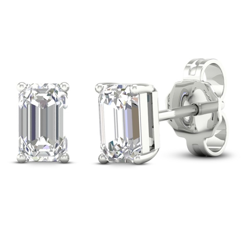 Main Image 3 of Diamond Stud Earrings 1/2 ct tw Emerald-cut 14K White Gold (I1/I)