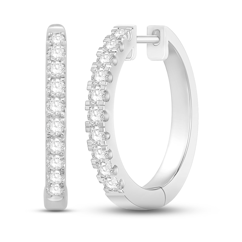 Main Image 1 of Diamond Hoop Earrings 1/6 ct tw Round 10K White Gold