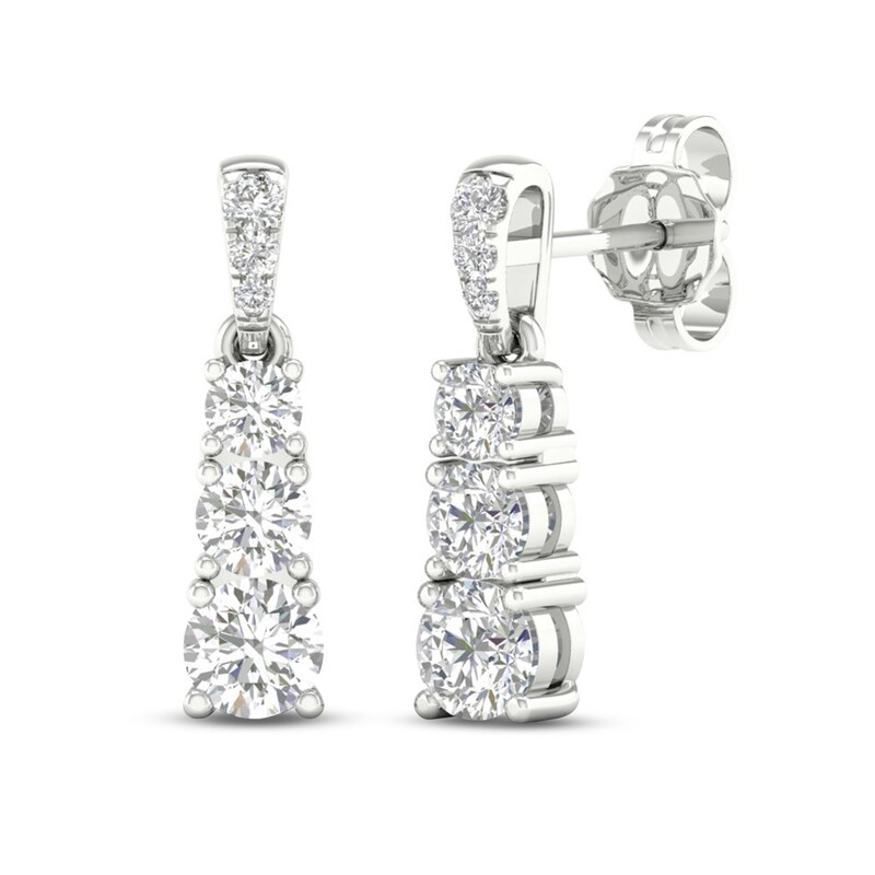 Main Image 1 of Diamond 3-Stone Earrings 1 ct tw Round 14K White Gold