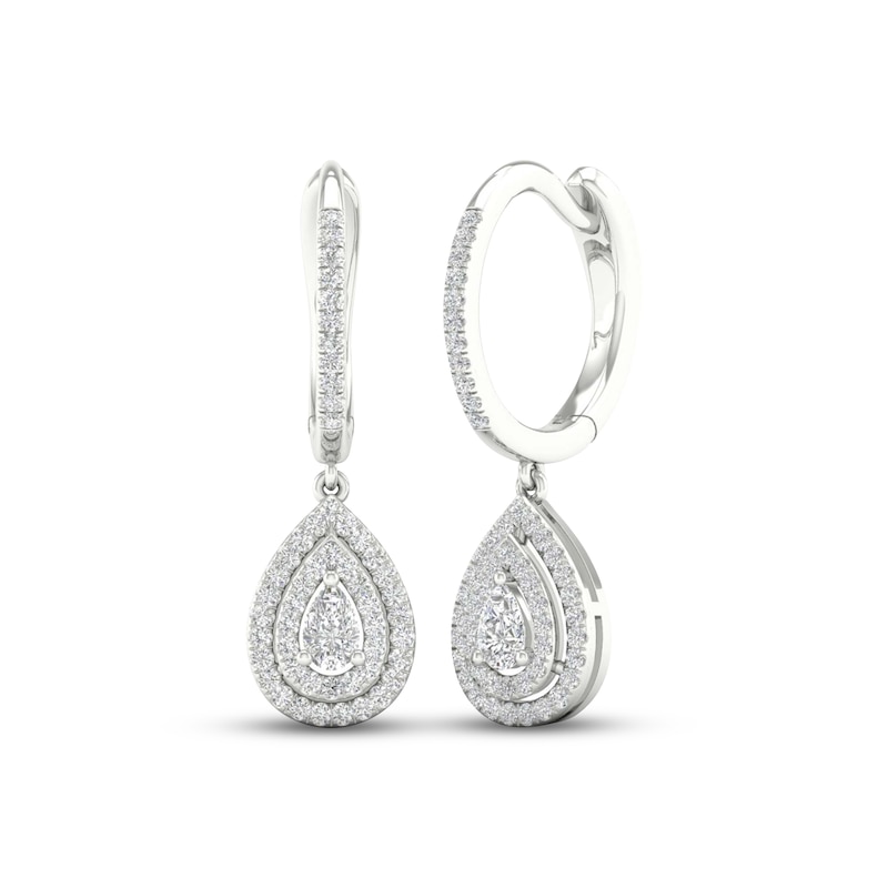Diamond Drop Earrings 1/2 ct tw Pear-shaped/Round 14K White Gold