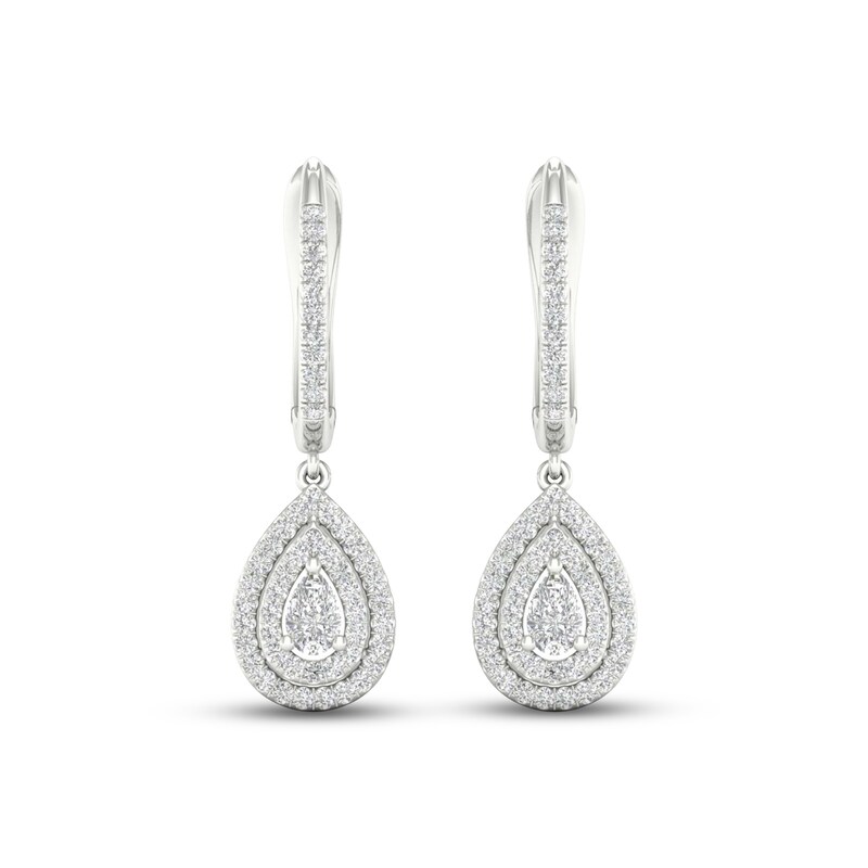Diamond Drop Earrings 1/2 ct tw Pear-shaped/Round 14K White Gold