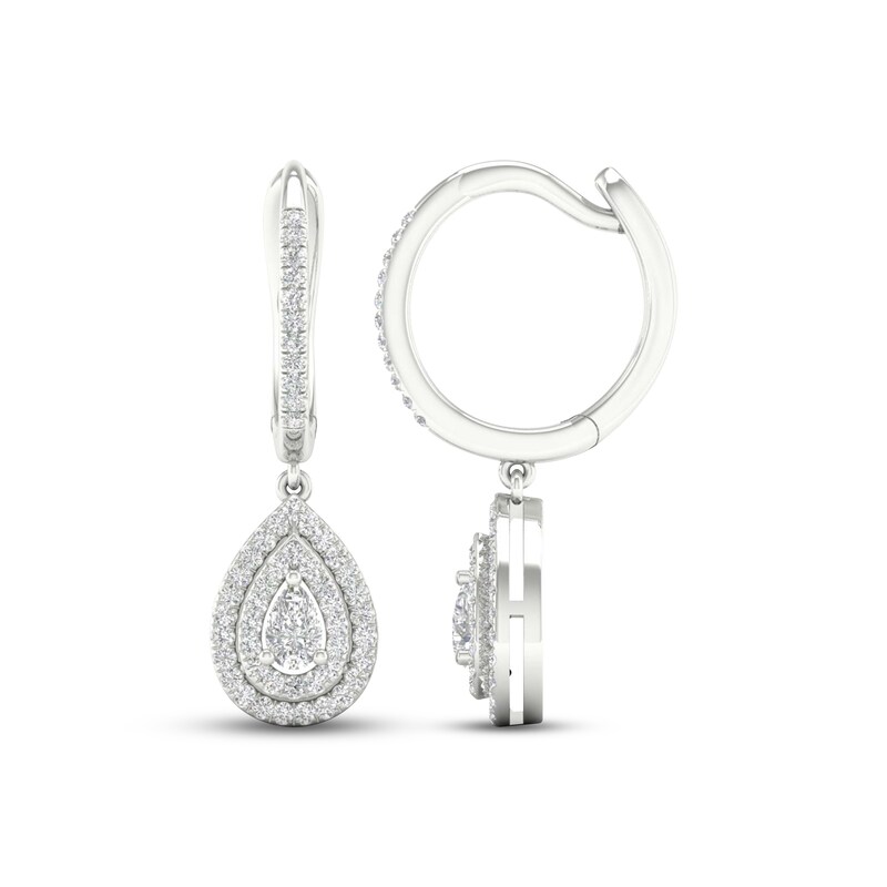 Diamond Drop Earrings 1/2 ct tw Pear-shaped/Round 14K White Gold