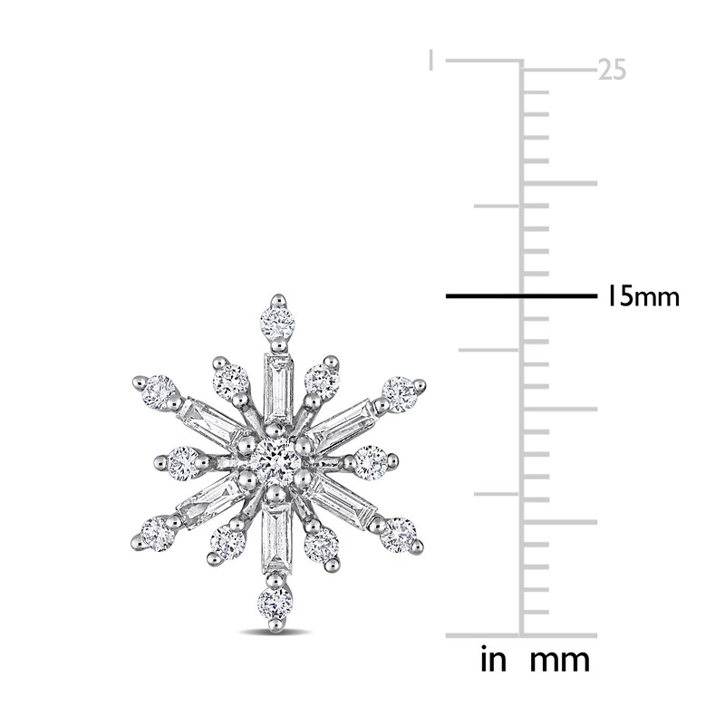 Main Image 2 of Diamond Snowflake Stud Earrings 1 ct tw Round 14K White Gold