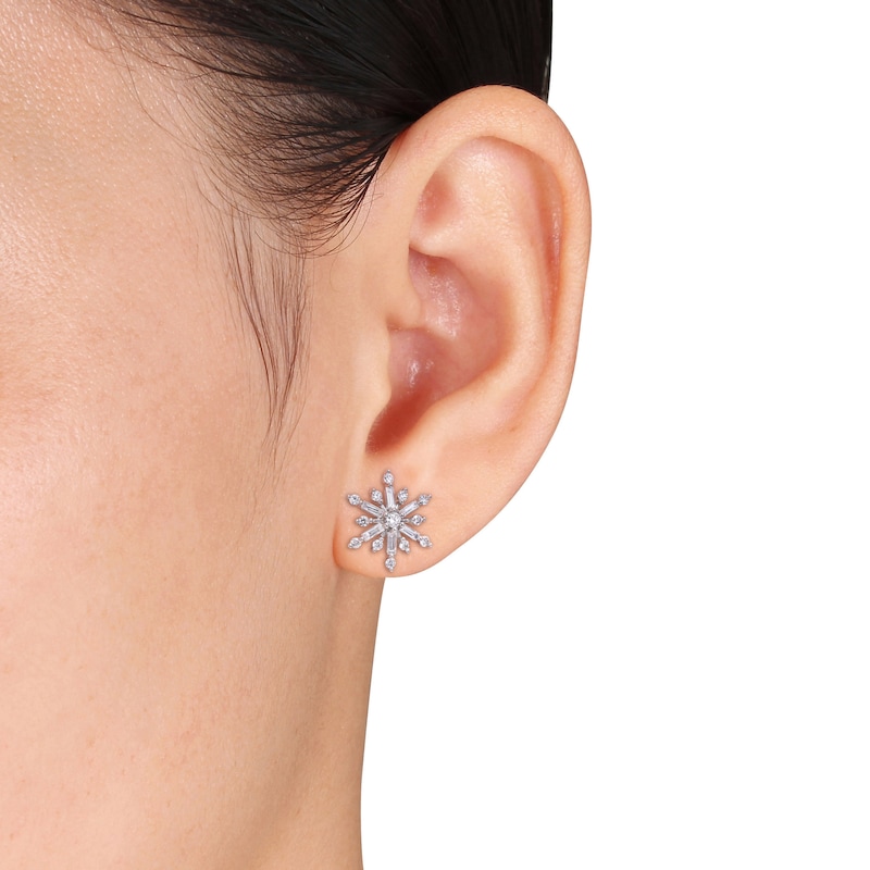 Diamond Snowflake Stud Earrings 1 ct tw Round 14K White Gold