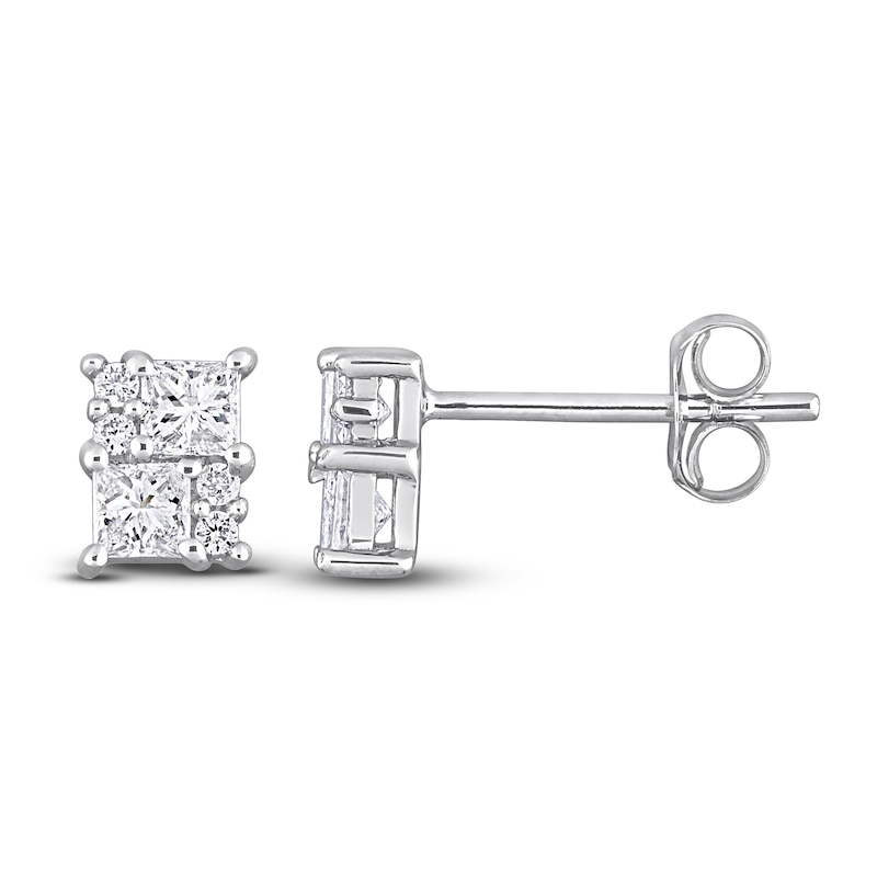 Main Image 1 of Diamond Stud Earrings 1/2 ct tw Round 14K White Gold
