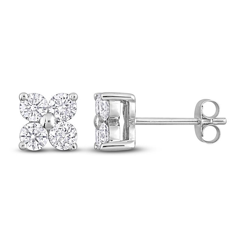 Diamond Flower Stud Earrings 1 ct tw Round 14K White Gold