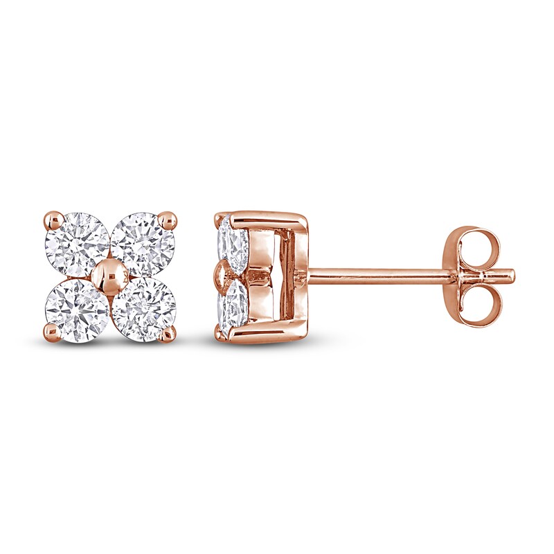 Diamond Flower Stud Earrings 1 ct tw Round 14K Rose Gold