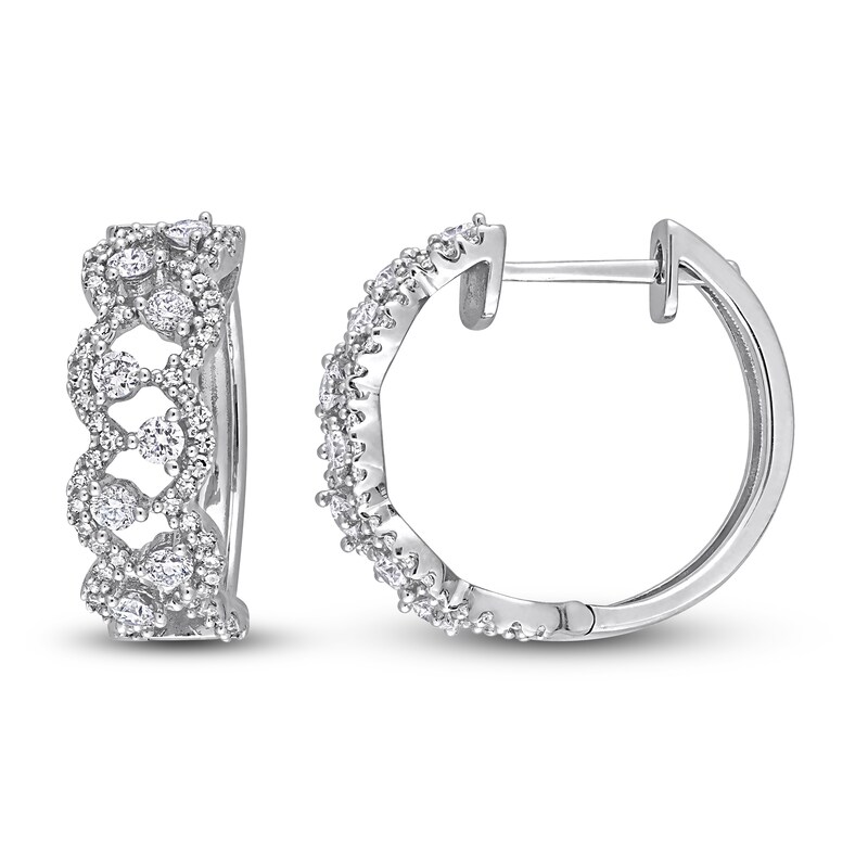 Diamond Hoop Earrings 1 ct tw Round 14K White Gold