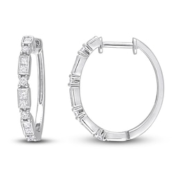Diamond Hoop Earrings 1/2 ct tw Round/Princess-cut 14K White Gold