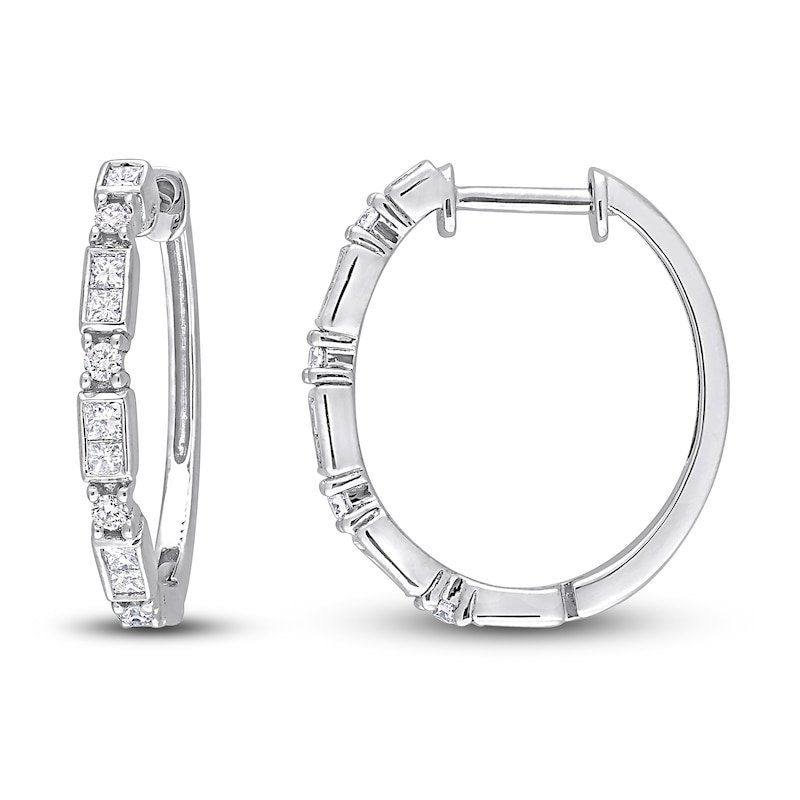 Diamond Hoop Earrings 1/2 ct tw Round/Princess 14K White Gold