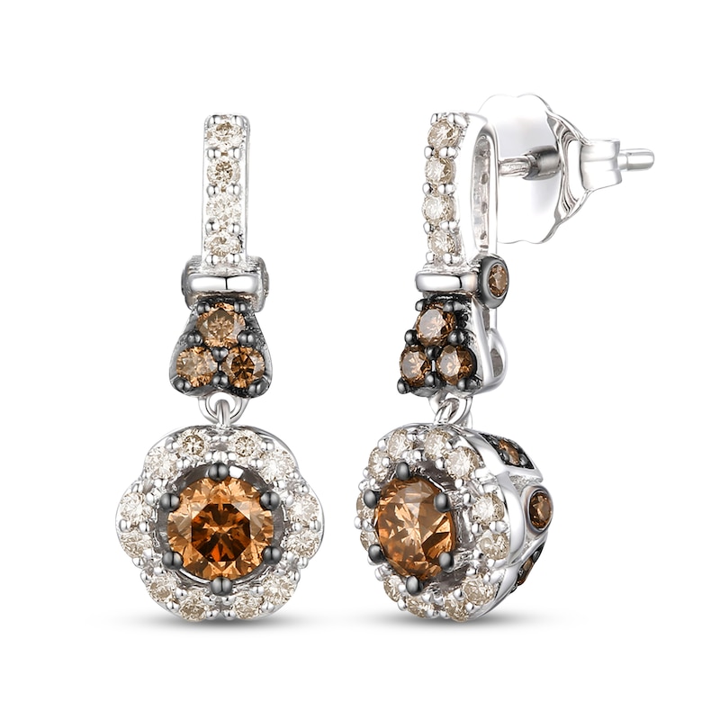 Main Image 1 of Le Vian Chocolate Diamond Earrings 7/8 ct tw Round 14K Vanilla Gold