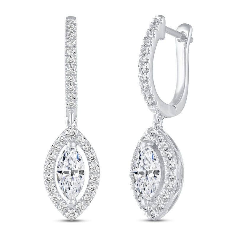 Diamond Dangle Earrings 1-1/3 ct tw Round/Marquise 14K White Gold