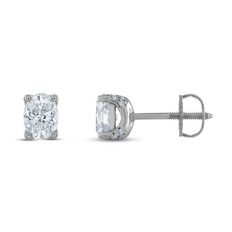 Royal Asscher Diamond Solitaire Stud Earrings 1 ct tw Oval 14K White Gold (SI2/I)