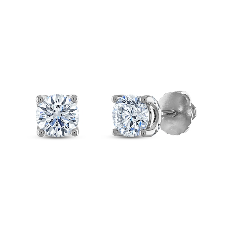 Royal Asscher Diamond Solitaire Stud Earrings 1 ct tw Round 14K White Gold (SI2/I