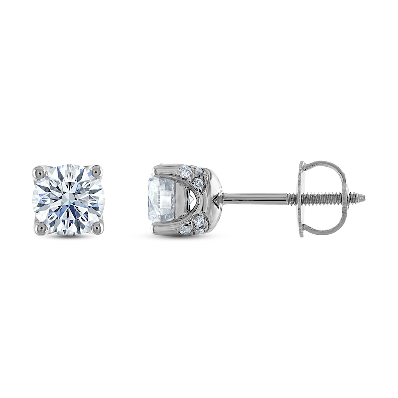 Royal Asscher Diamond Solitaire Stud Earrings 1 ct tw Round 14K White Gold (SI2/I)