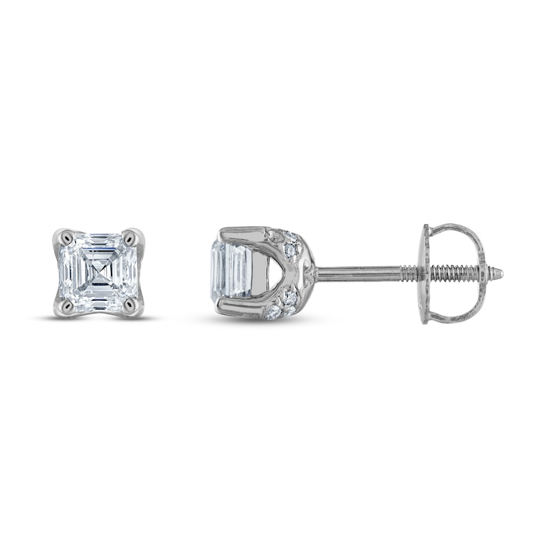 Main Image 2 of Royal Asscher Diamond Solitaire Stud Earrings 1 ct tw Asscher-cut 14K White Gold (SI2/I)