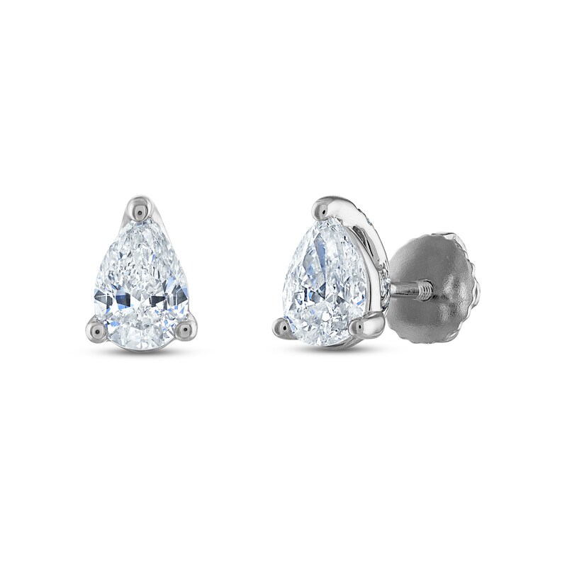 Main Image 1 of Royal Asscher Diamond Solitaire Stud Earrings 1 ct tw Pear-shaped 14K White Gold (SI2/I)