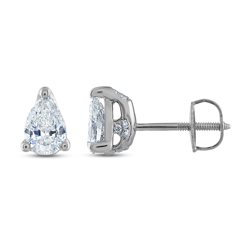 Main Image 2 of Royal Asscher Diamond Solitaire Stud Earrings 1 ct tw Pear-shaped 14K White Gold (SI2/I)