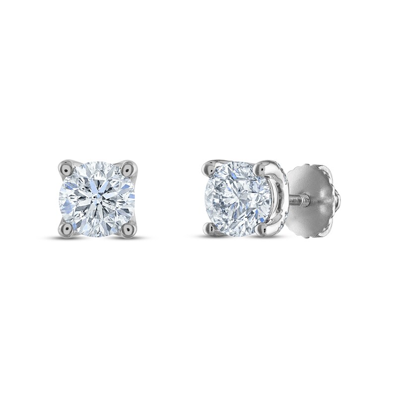 Main Image 1 of Royal Asscher Diamond Solitaire Stud Earrings 1-1/2 ct tw Round 14K White Gold (SI2/I)