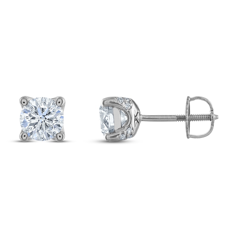 Main Image 2 of Royal Asscher Diamond Solitaire Stud Earrings 1-1/2 ct tw Round 14K White Gold (SI2/I)