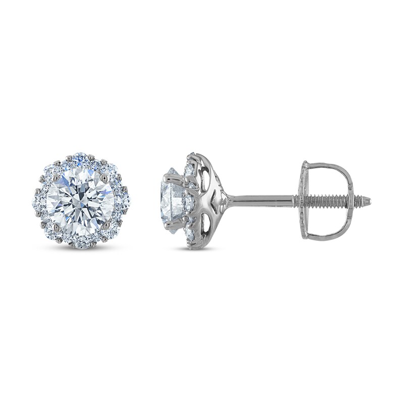 Main Image 2 of Royal Asscher Diamond Halo Earrings 1 ct tw Round 14K White Gold