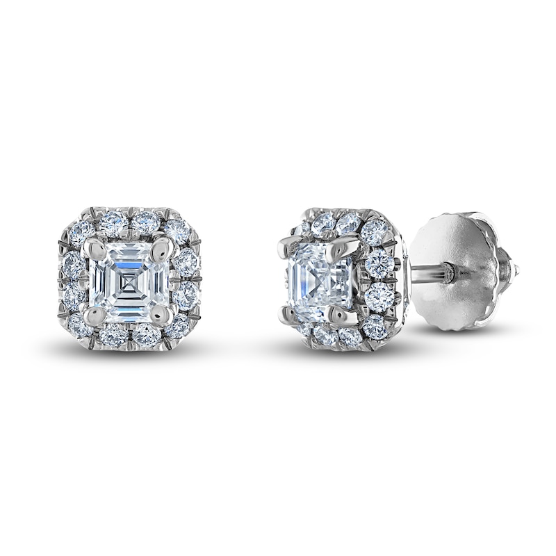 Royal Asscher Diamond Halo Earrings 3/4 ct tw Square 14K White Gold