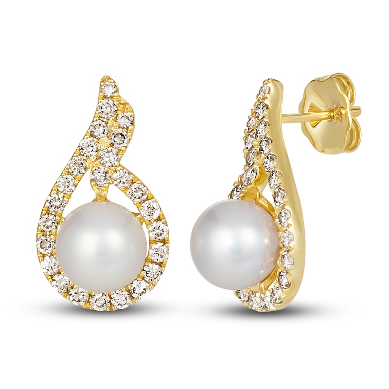 Le Vian Freshwater Cultured Pearl Earrings 5/8 ct tw Diamonds 14K Honey Gold