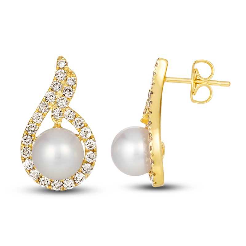 Le Vian Cultured Freshwater Pearl Earrings 5/8 ct tw Diamonds 14K Honey Gold