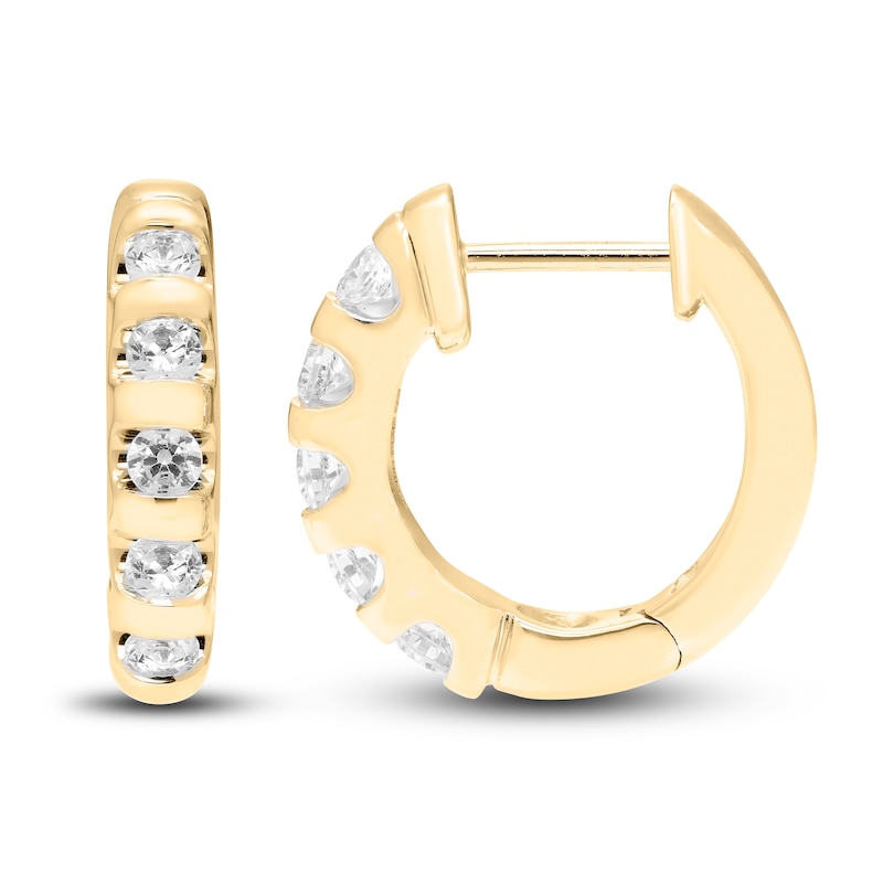 Hearts Desire Diamond Hoop Earrings 1 ct tw Round 18K Yellow Gold
