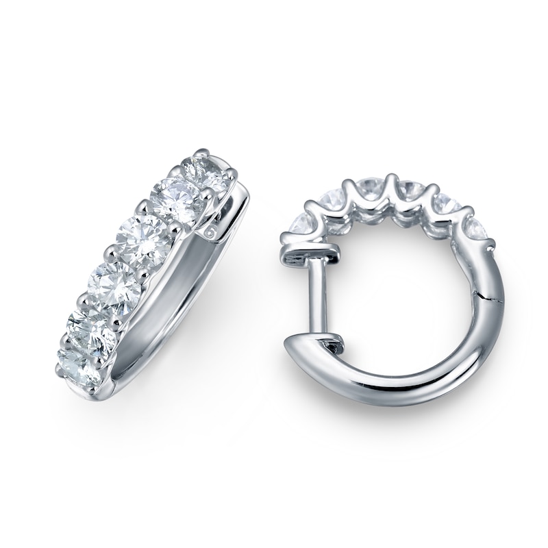 Main Image 1 of Diamond Hoop Earrings 1 ct tw Round 14K White Gold