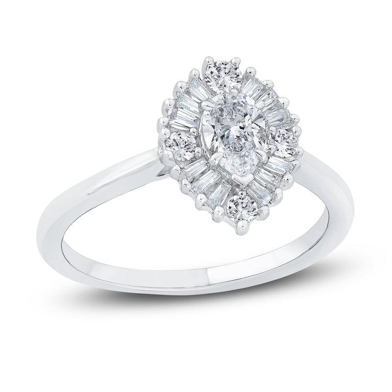 Main Image 1 of Diamond Engagement Ring 3/4 ct tw Pear-shaped/Round/Baguette 14K White Gold