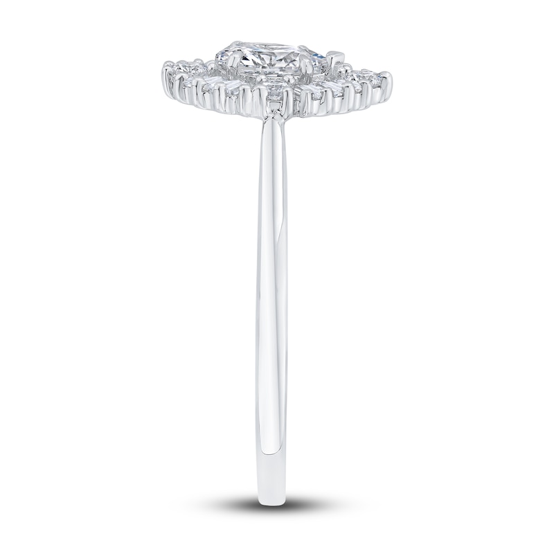 Main Image 2 of Diamond Engagement Ring 3/4 ct tw Pear-shaped/Round/Baguette 14K White Gold