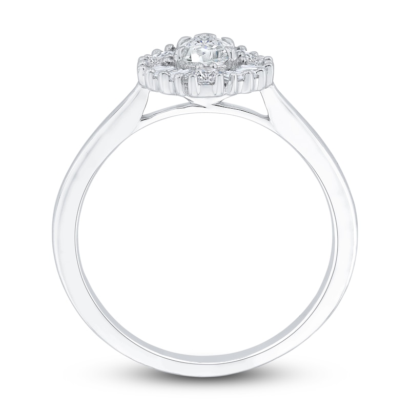 Main Image 3 of Diamond Engagement Ring 3/4 ct tw Pear-shaped/Round/Baguette 14K White Gold