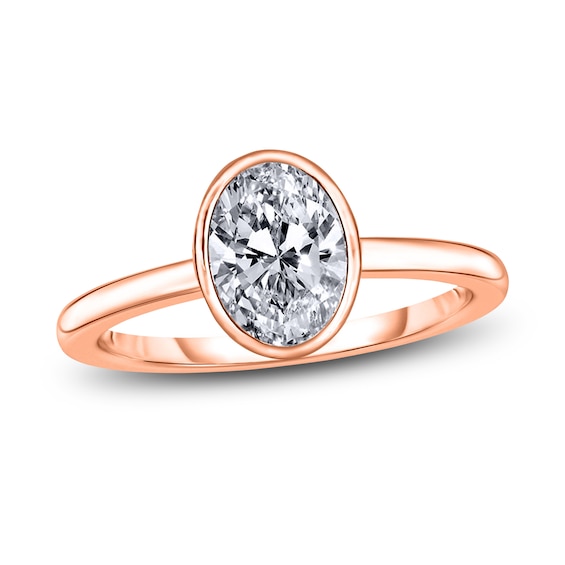 Diamond Solitaire Engagement Ring 1 ct tw Bezel-Set Oval 14K Rose Gold (I2/I)